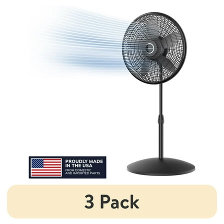 (3 pack) Lasko Cyclone 18" 3-Speed Oscillating Pedestal Fan Black, S18910