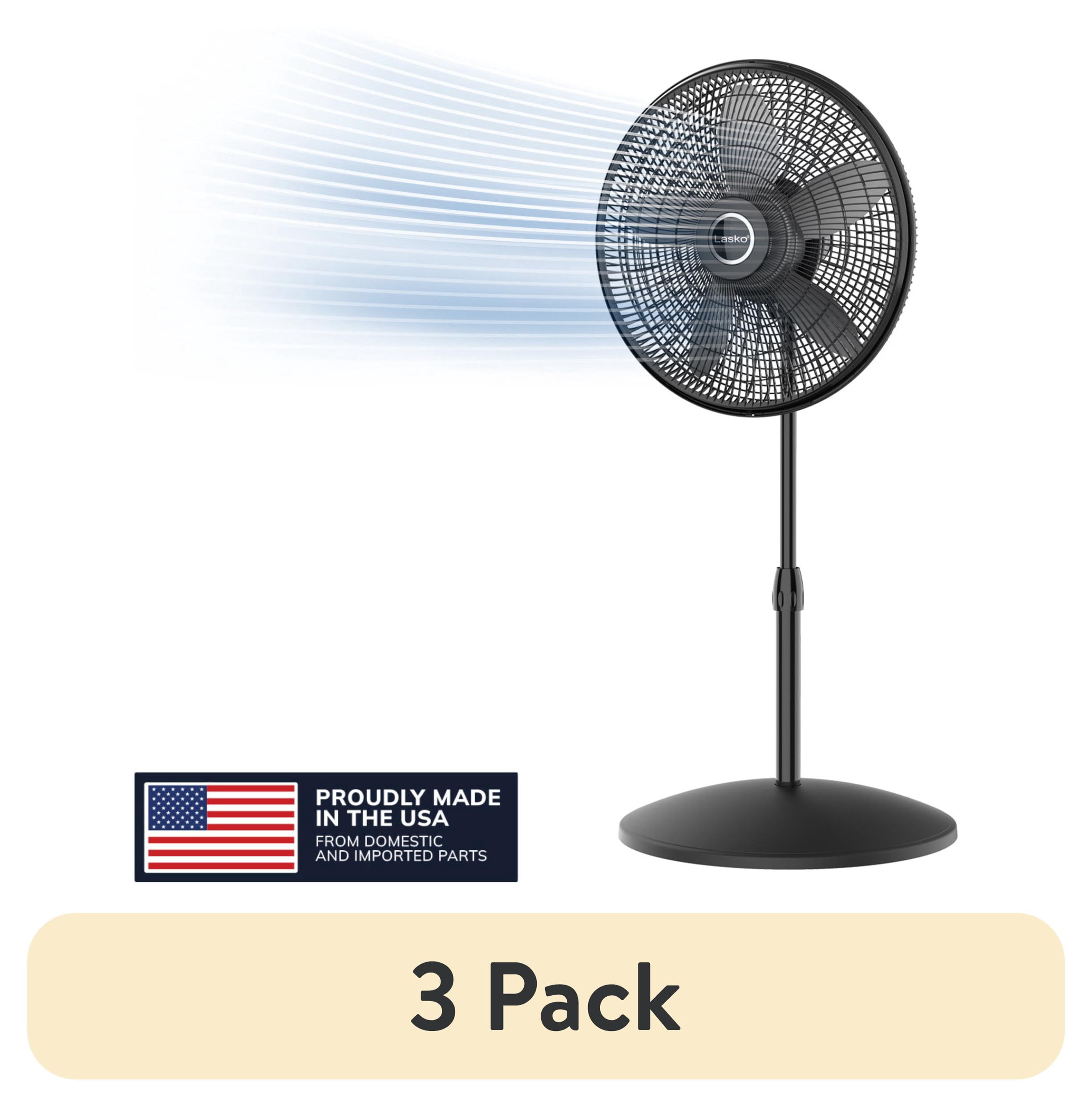 (3 pack) Lasko Cyclone 18" Oscillating Pedestal Fan with Adjustable Height and Tilt-Back Head for Whole Room Cooling, Black, S18910