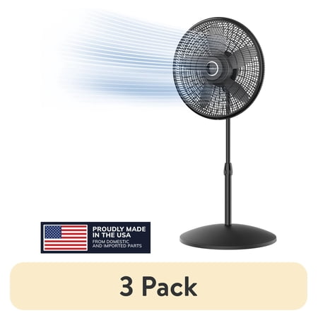 (3 pack) Lasko Cyclone 18" Oscillating Pedestal Fan with Adjustable Height and Tilt-Back Head for Whole Room Cooling, Black, S18910