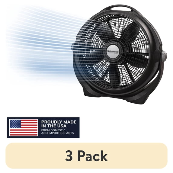 (3 pack) Lasko WindMachine 20" Large Floor Fan with Pivoting Head for Whole Room Cooling, 3-Speed High Performance Air Circulator Fan, Black, A20302