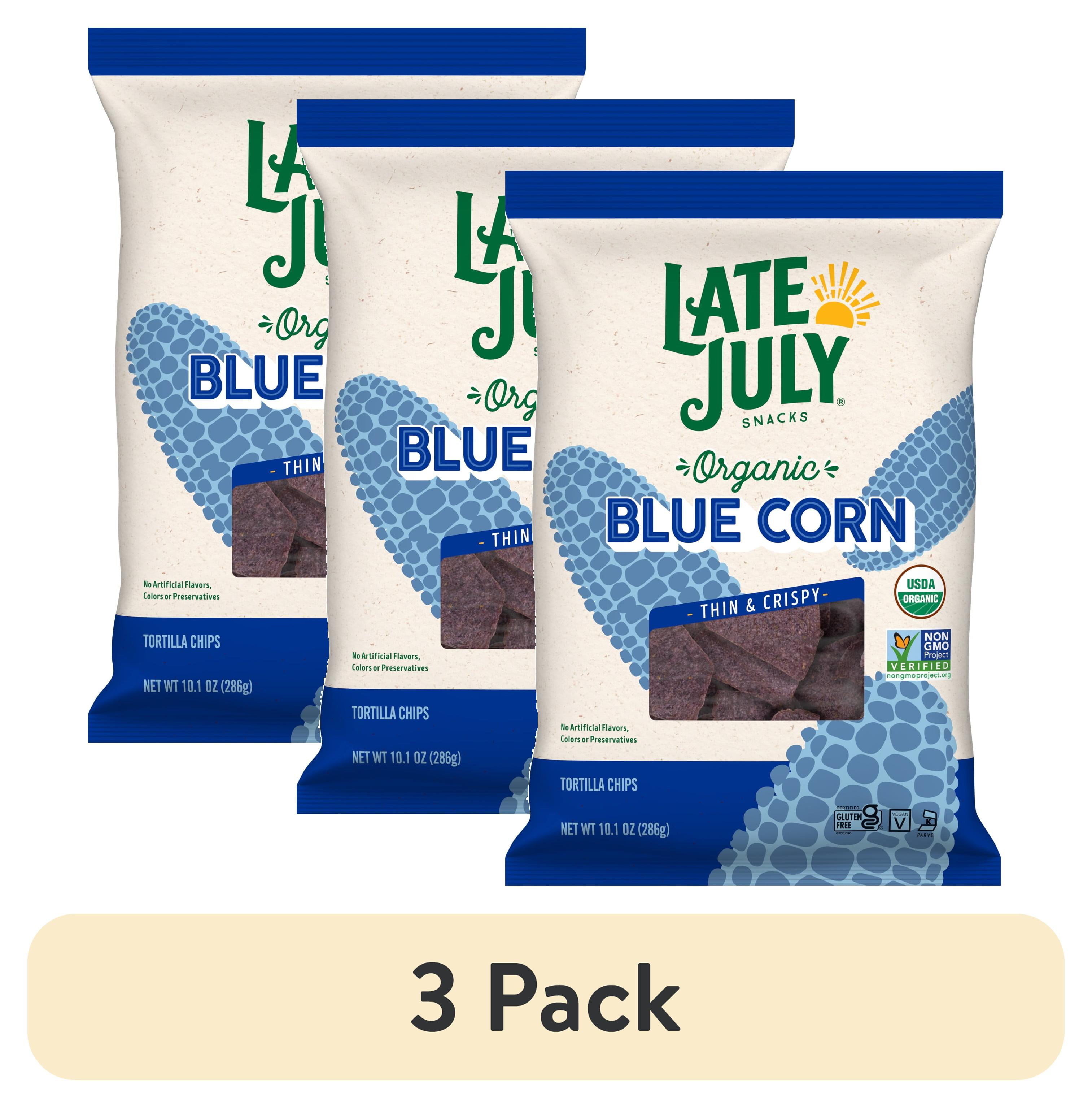 (3 pack) Late July Blue Corn Organic Tortilla Chips, 10.1 oz Bag