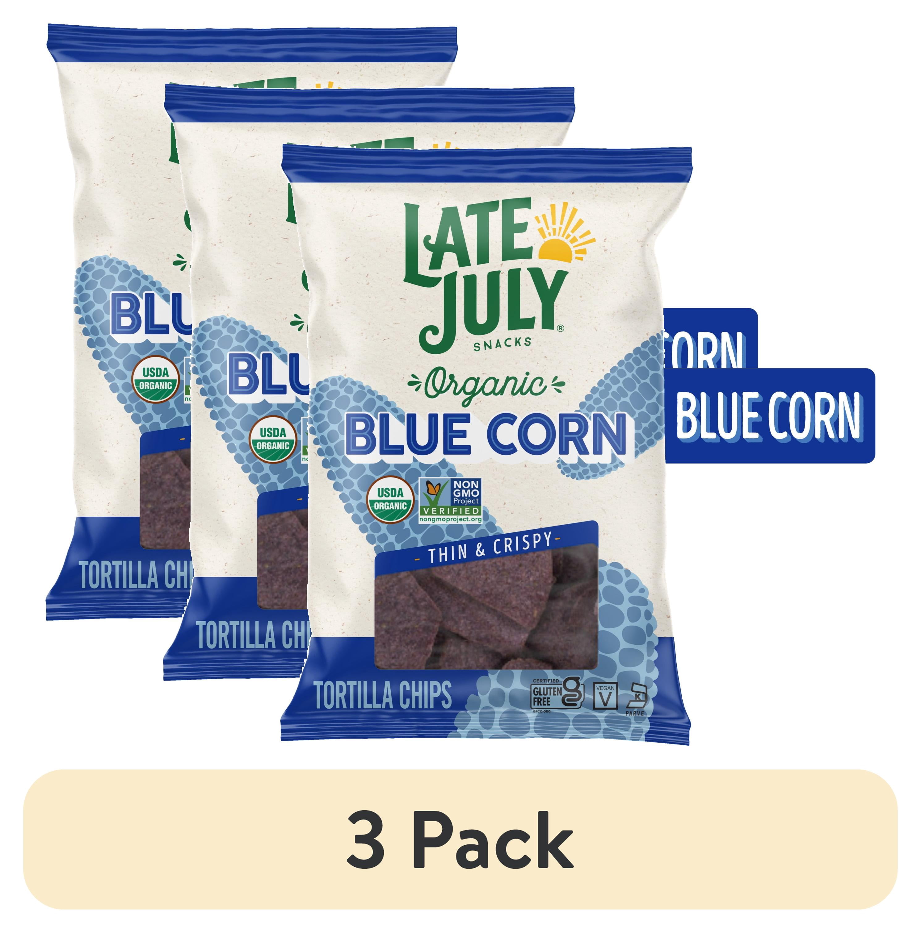 (3 pack) Late July Blue Corn Organic Tortilla Chips, 10.1 oz Bag