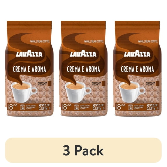 (3 pack) Lavazza Crema e Aroma Whole Bean Coffee, Medium Roast, Arabica and Robusta Blend, 2.2 lb Bag