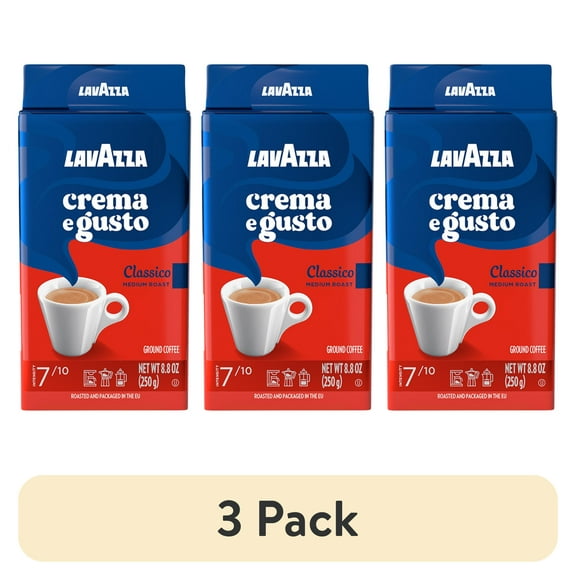 (3 pack) Lavazza Crema e Gusto Ground Coffee, Medium Roast, Arabica and Robusta Blend, 8.8 oz Bag