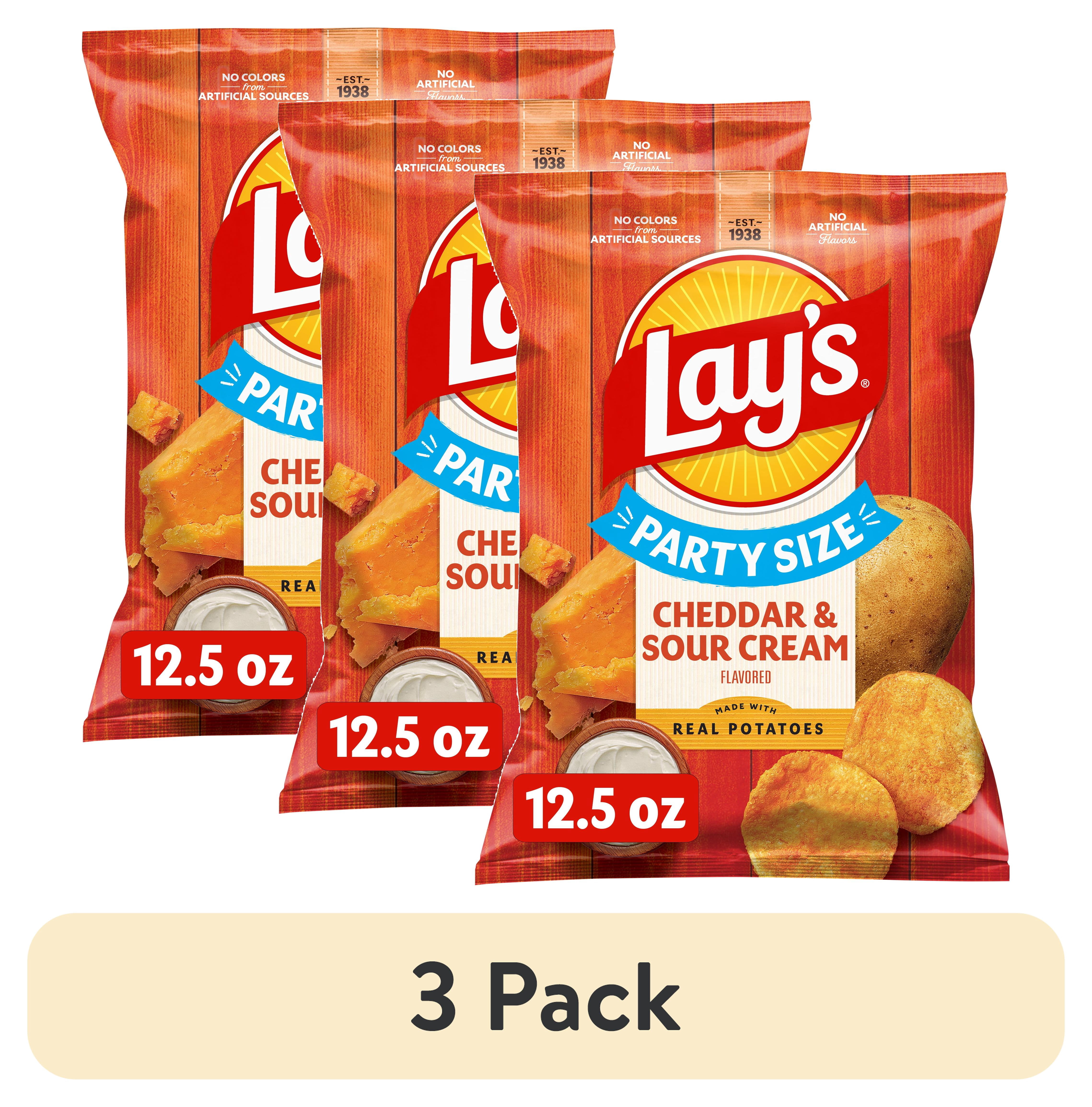(3 pack) Lay's Cheddar & Sour Cream Flavored Potato Chips, Party Size, 12.5 oz Bag