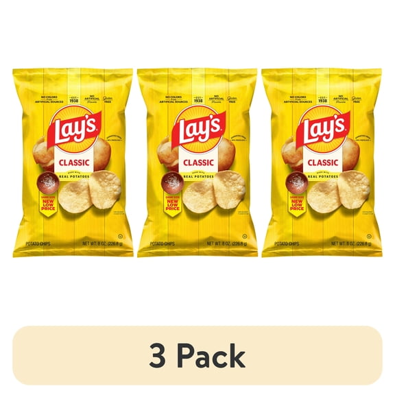 (3 pack) Lay's Classic Potato Chips, 8 oz Bag