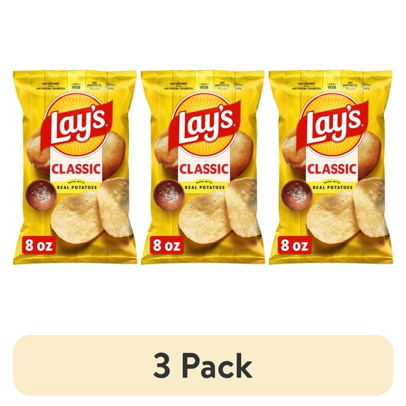(3 pack) Lay's Classic Potato Chips, 8 oz Bag
