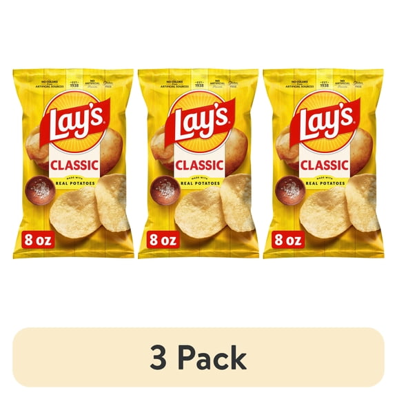 (3 pack) Lay's Classic Potato Chips, 8 oz Bag