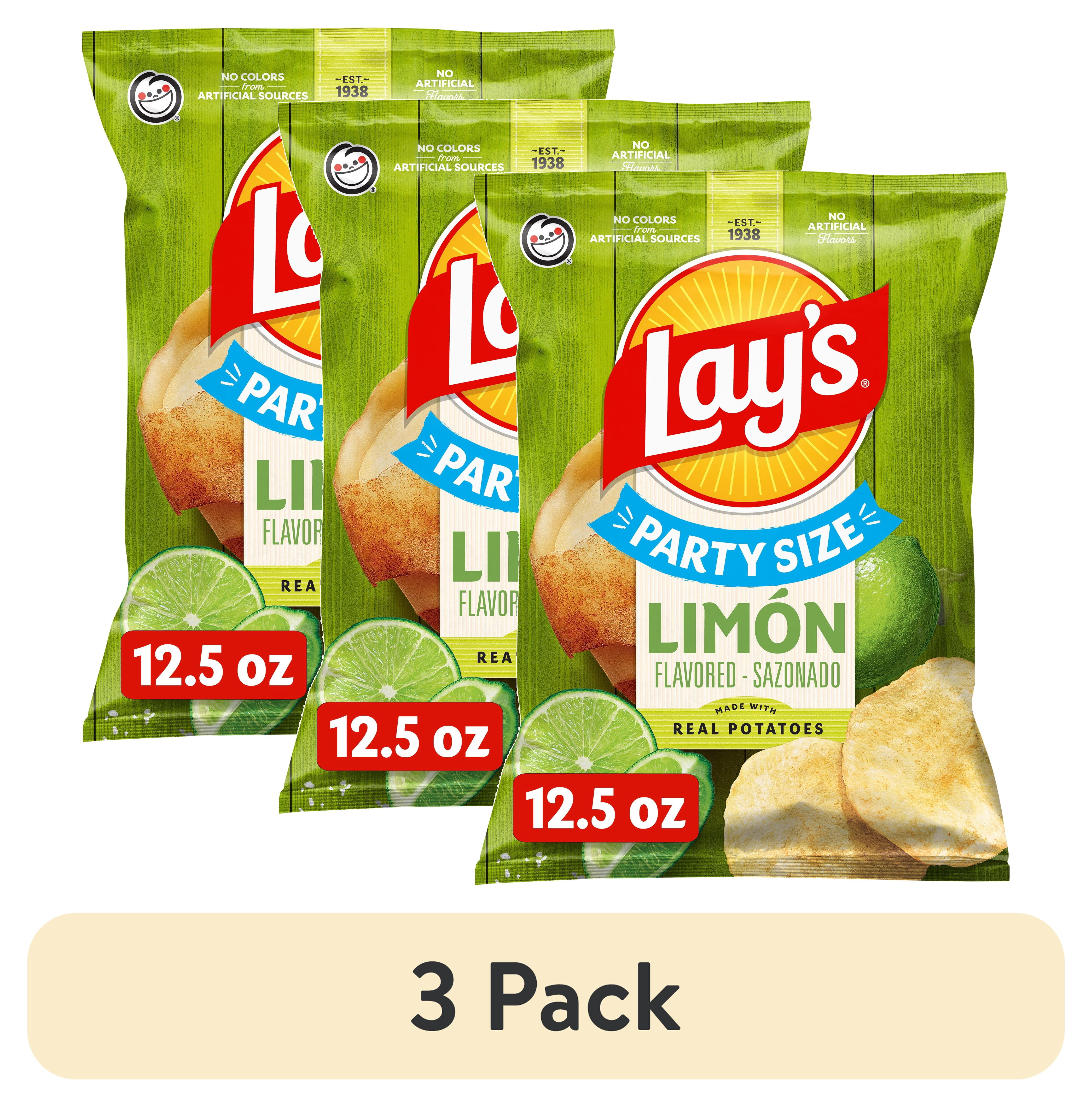 (3 pack) Lay's Limon Flavored Potato Chips, Party Size, 12.5 Ounce Bag