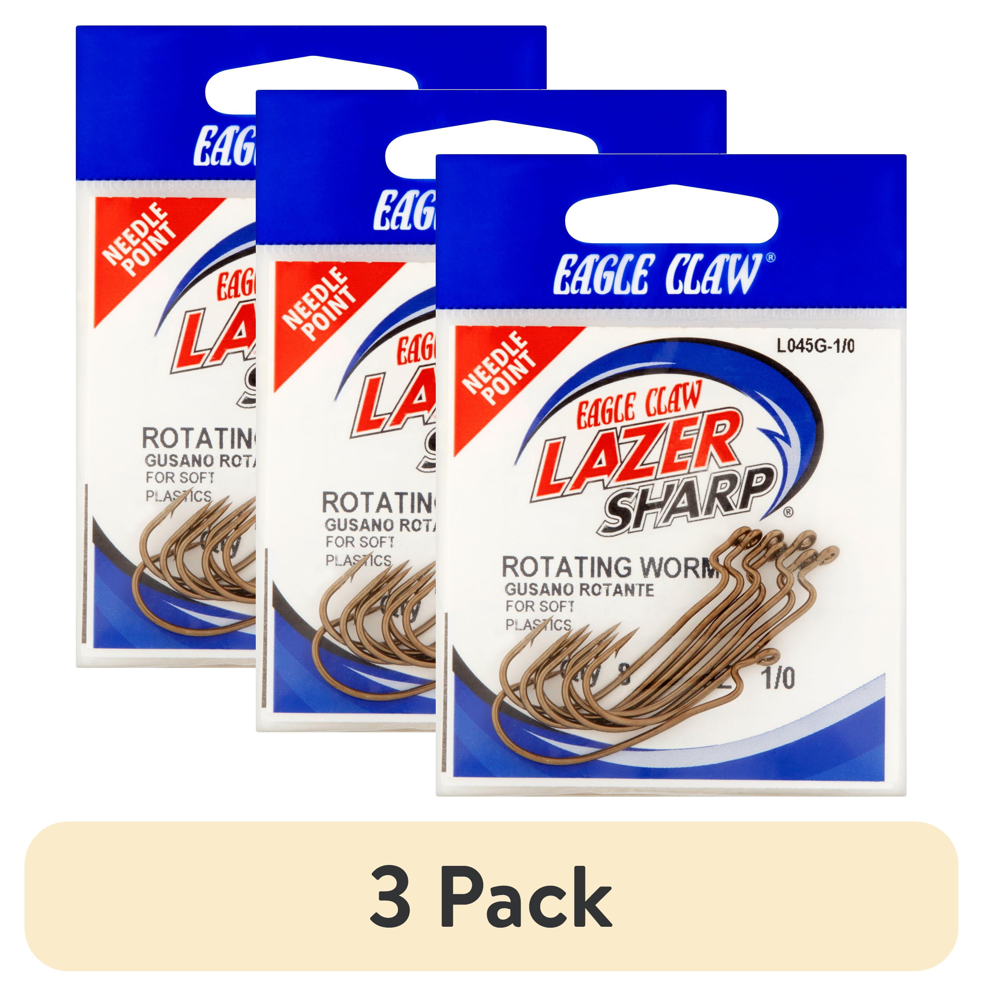 (3 pack) Lazer Sharp L045GW-1/0 Rotating Worm Hooks, Size 1/0