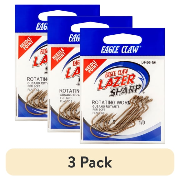 (3 pack) Lazer Sharp L045GW-1/0 Rotating Worm Hooks, Size 1/0