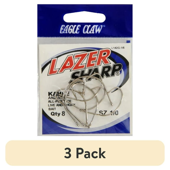 (3 pack) Lazer Sharp L142GH-1/0 Kahle Offset Hook, Nickel, Size 1/0