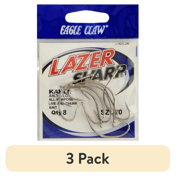 (3 pack) Lazer Sharp L142GH-2/0 Kahle Offset Hook, Nickel, Size 2/0, 8 Pack