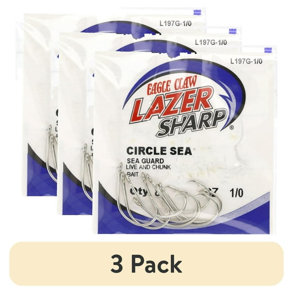 (3 pack) Lazer Sharp L197GH-1/0 Lazer Circle Offset Hook, Size 1/0