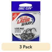 (3 pack) Lazer Sharp L256BGH-1/0 Short Shank Live Bait Hook, Black, Size 1/0, 8 Pack