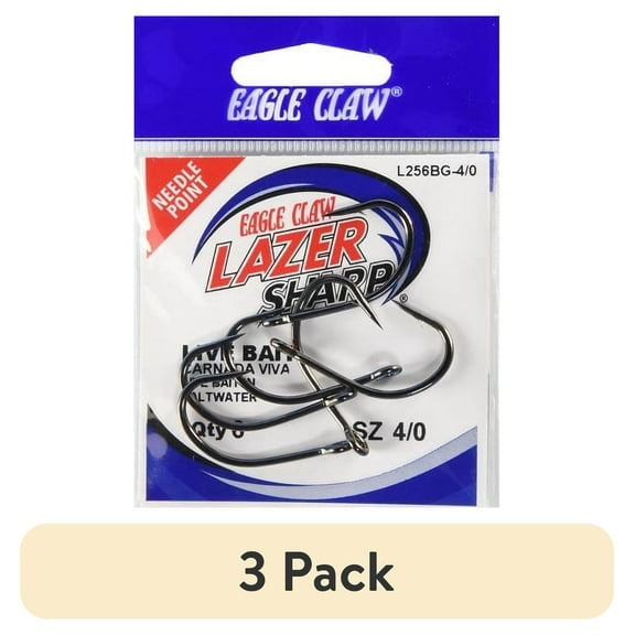 (3 pack) Lazer Sharp L256BGH-4/0 Short Shank Live Bait Hook, Black, Size 4/0, 6 Pack