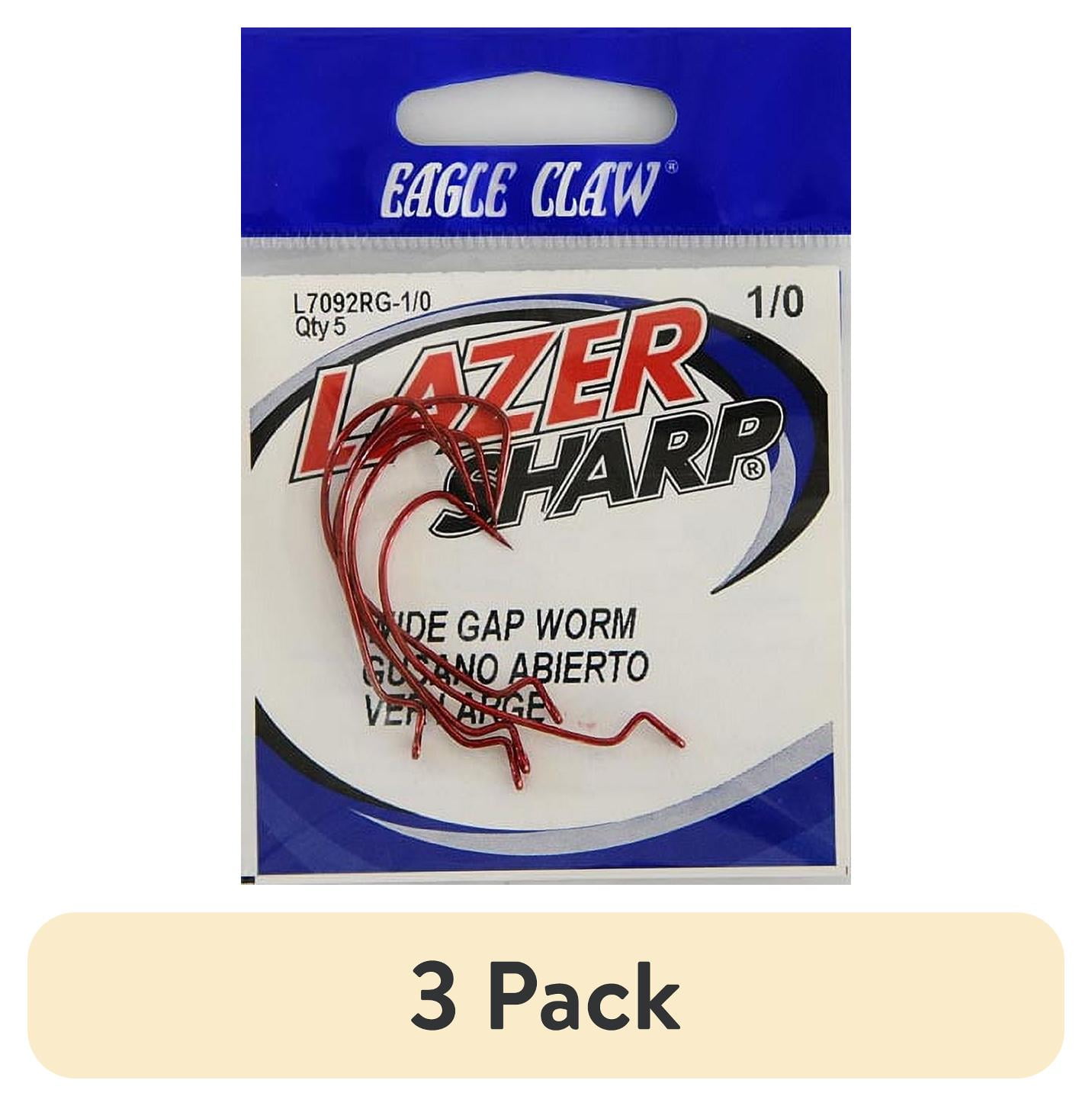 (3 pack) Lazer Sharp L7092RGH-1/0 Worm Extra Wide Gap Hook, Red, Size 1/0, 5 Pack