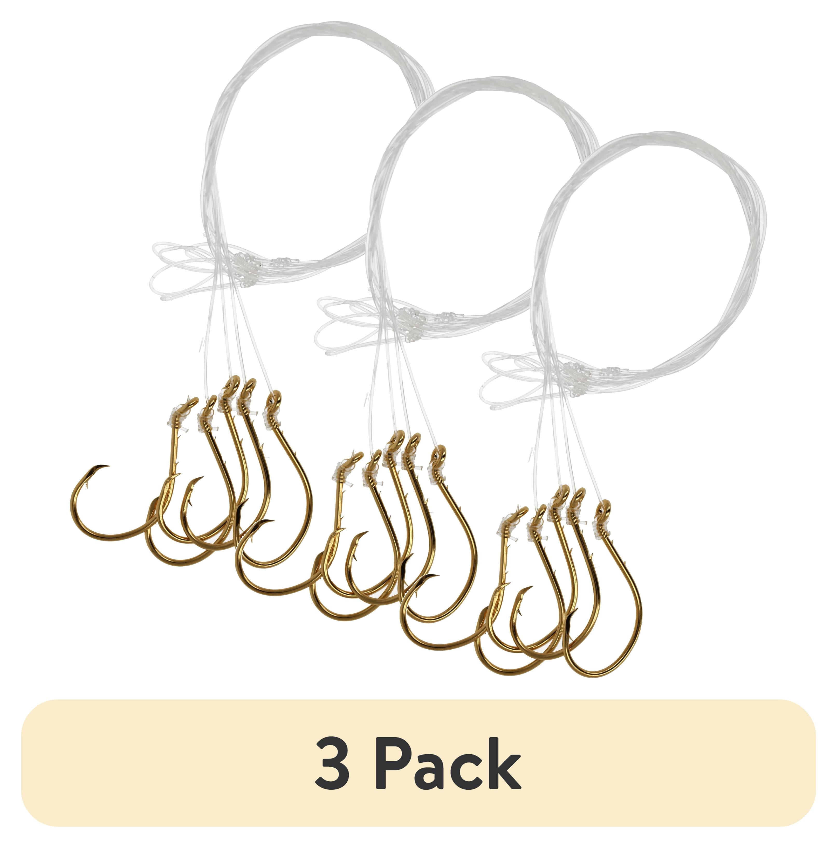 (3 pack) Lazer Sharp Snelled Non-Offset Baitholder Circle Hook - Black - 36" Mono Leader - Size 3/0