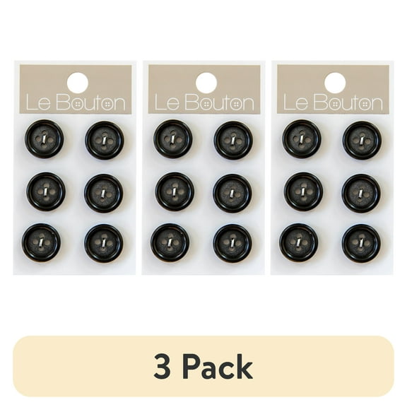 (3 pack) Le Bouton Black 5/8" 4-Hole Buttons, 6 Pieces, 100% Urea