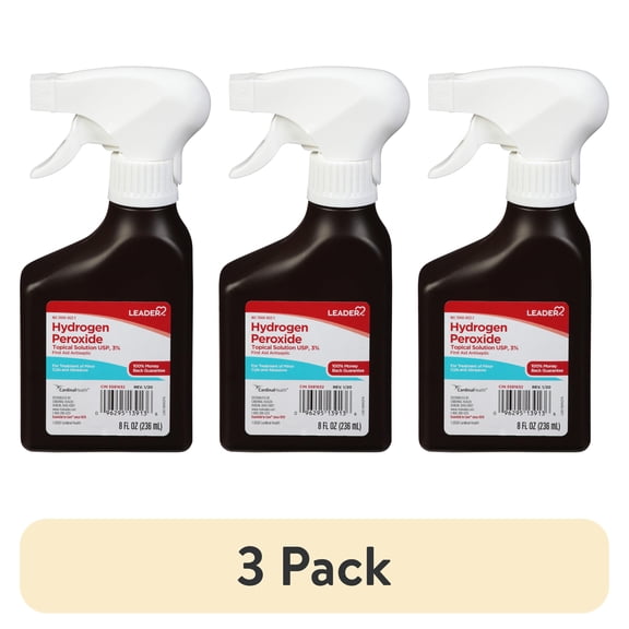 (3 pack) Leader Hydrogen Peroxide First Aid Antiseptic Topical Solution USP, 3% Spray Bottle 8 fl oz