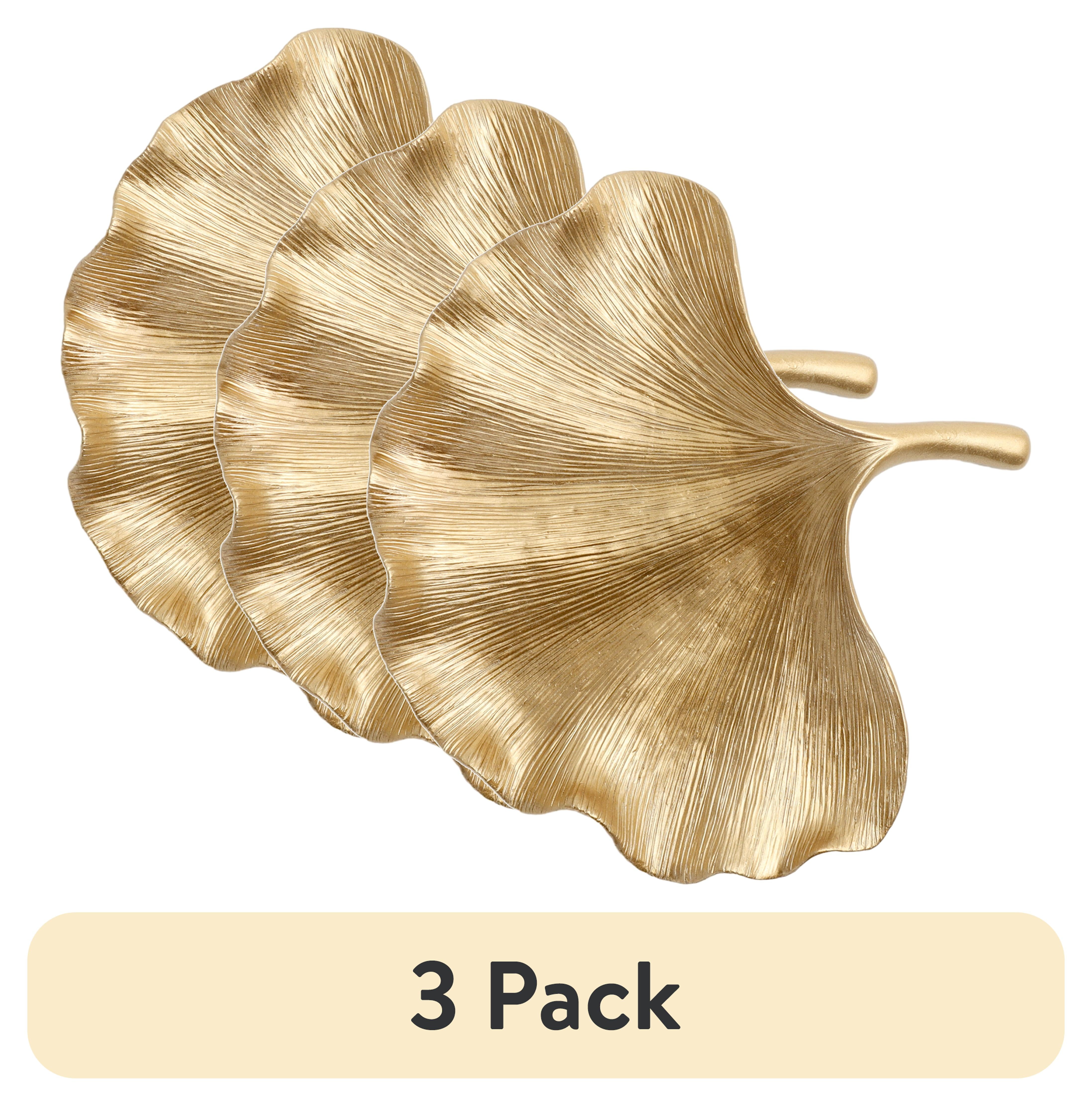 (3 pack) Home Decor Collection Sterling & Noble Home Leaf Shaped Gold Indoor Tabletop Trinket Tray