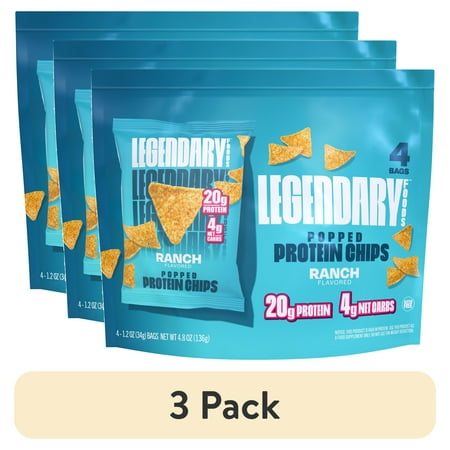 (3 pack) Legendary Foods Popped Protein Chips - Ranch 4 Pack | Protein Snack | Gluten-Free| Keto Friendly