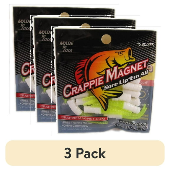 (3 pack) Leland Lures Crappie Magnet Softbait, White & Chartreuse, 15 Count