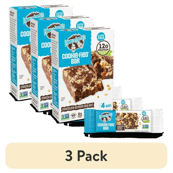 (3 pack) Lenny & Larry's The Complete Cookie-Fied Bar, Chocolate Almond Sea Salt, 4 Ct