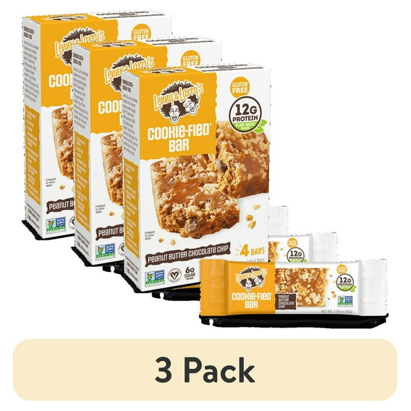 (3 pack) Lenny & Larry's The Complete Cookie-Fied Bar, Peanut Butter Chocolate Chip, 4 Ct