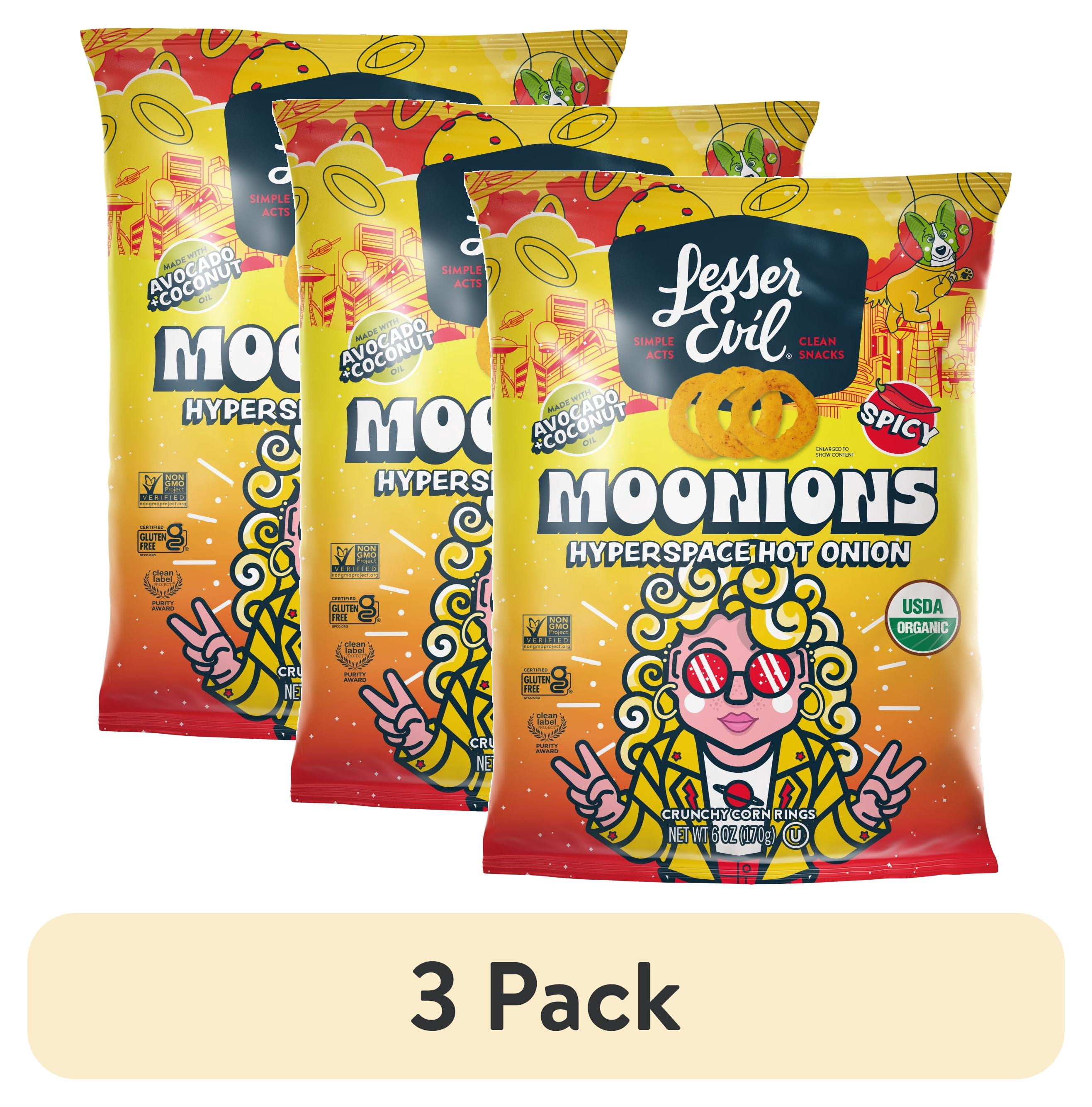 (3 pack) LesserEvil Moonions, Hyperspace Hot Onion, 6oz