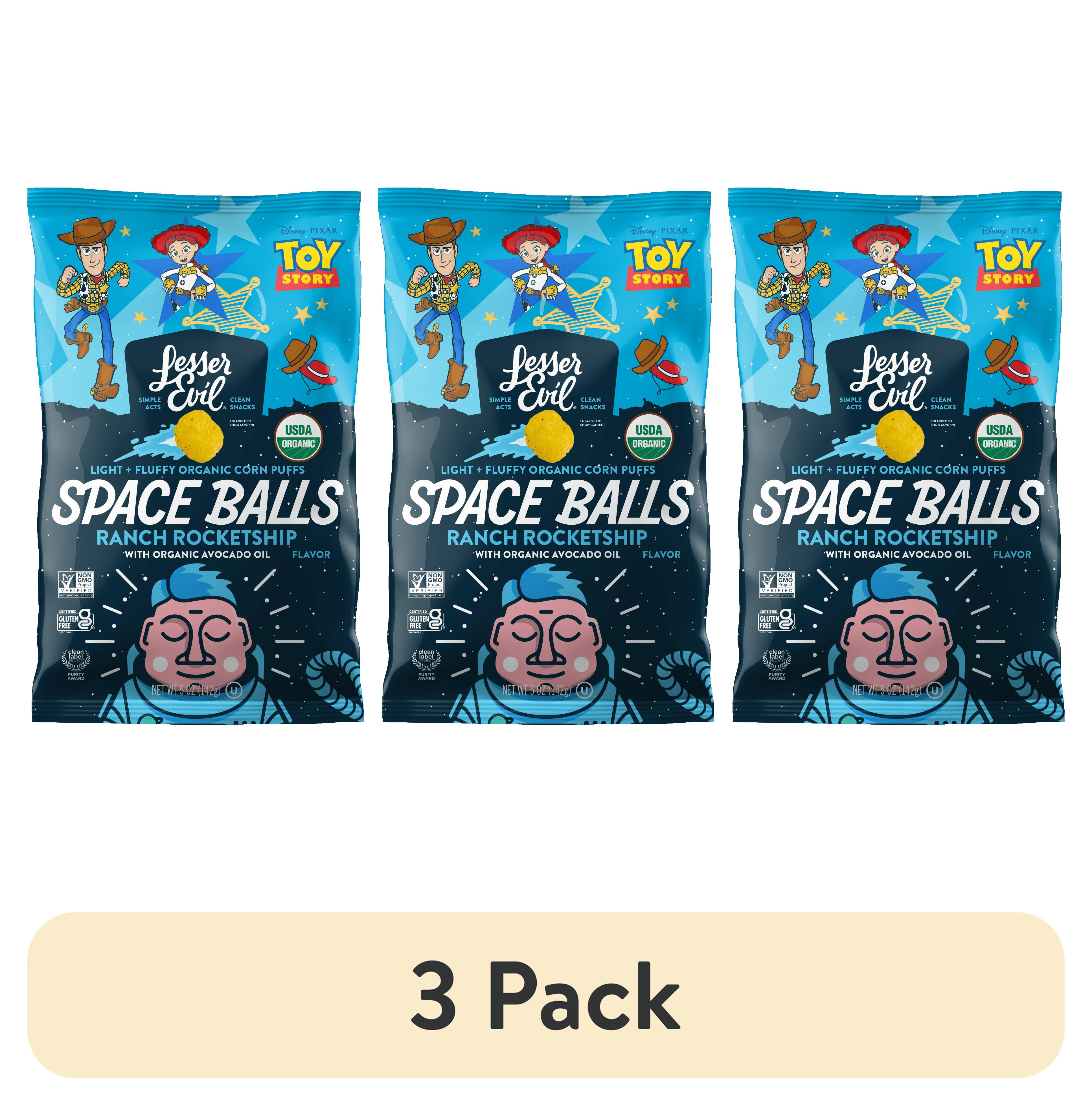 (3 pack) LesserEvil Space Balls, Organic Corn Puffs, Ranch RocketShip, 5 oz