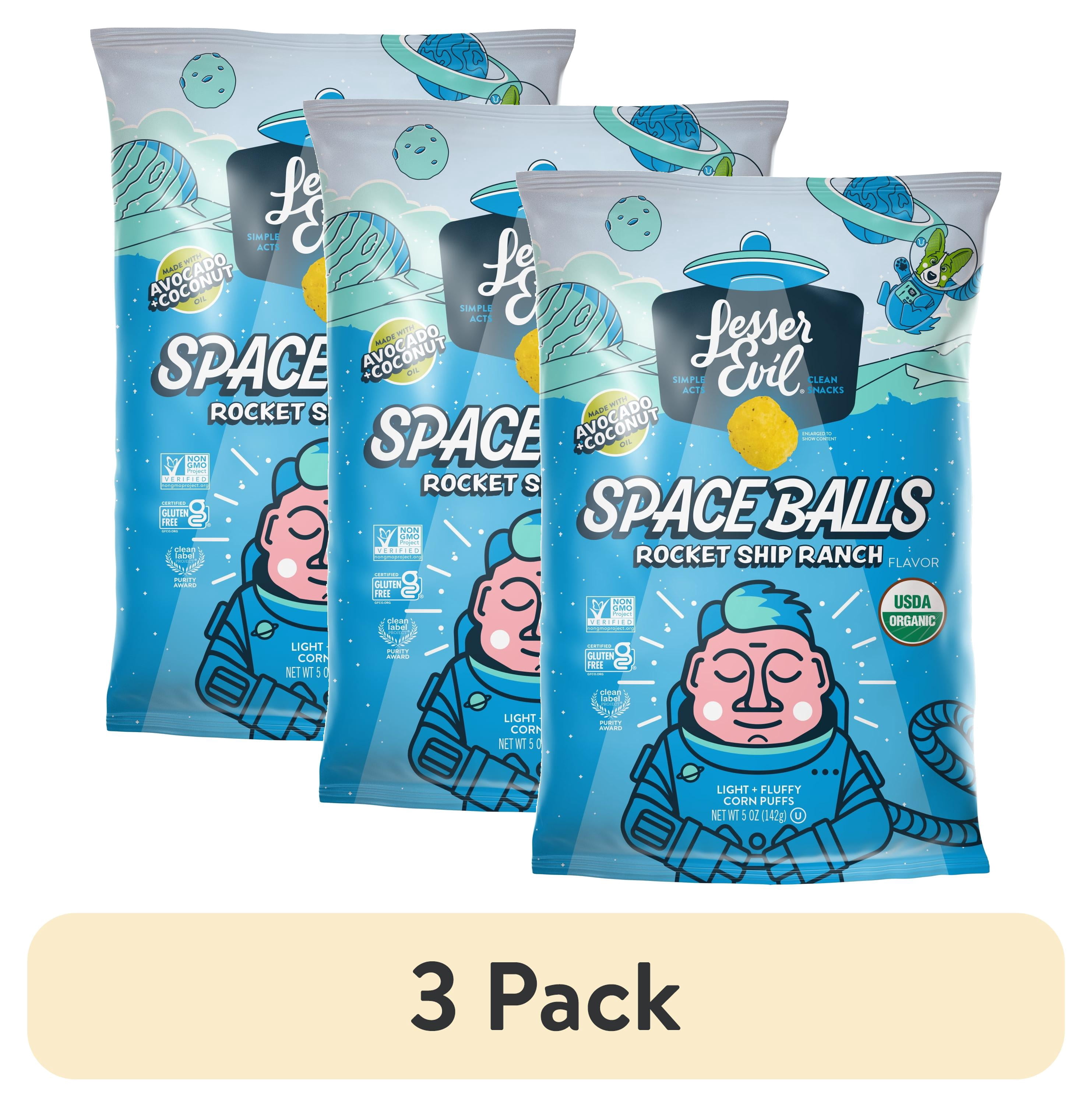 (3 pack) LesserEvil Space Balls, Ranch, 5oz