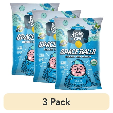 (3 pack) LesserEvil Space Balls, Ranch, 5oz