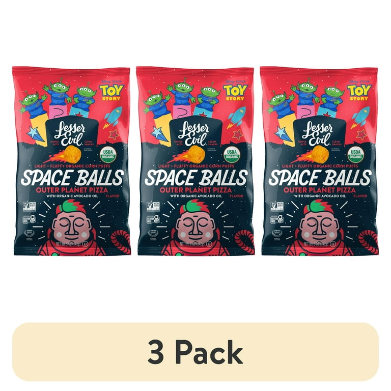 3 pack) LesserEvil Organic Non-Dairy Space Balls, Pizza, 5 oz