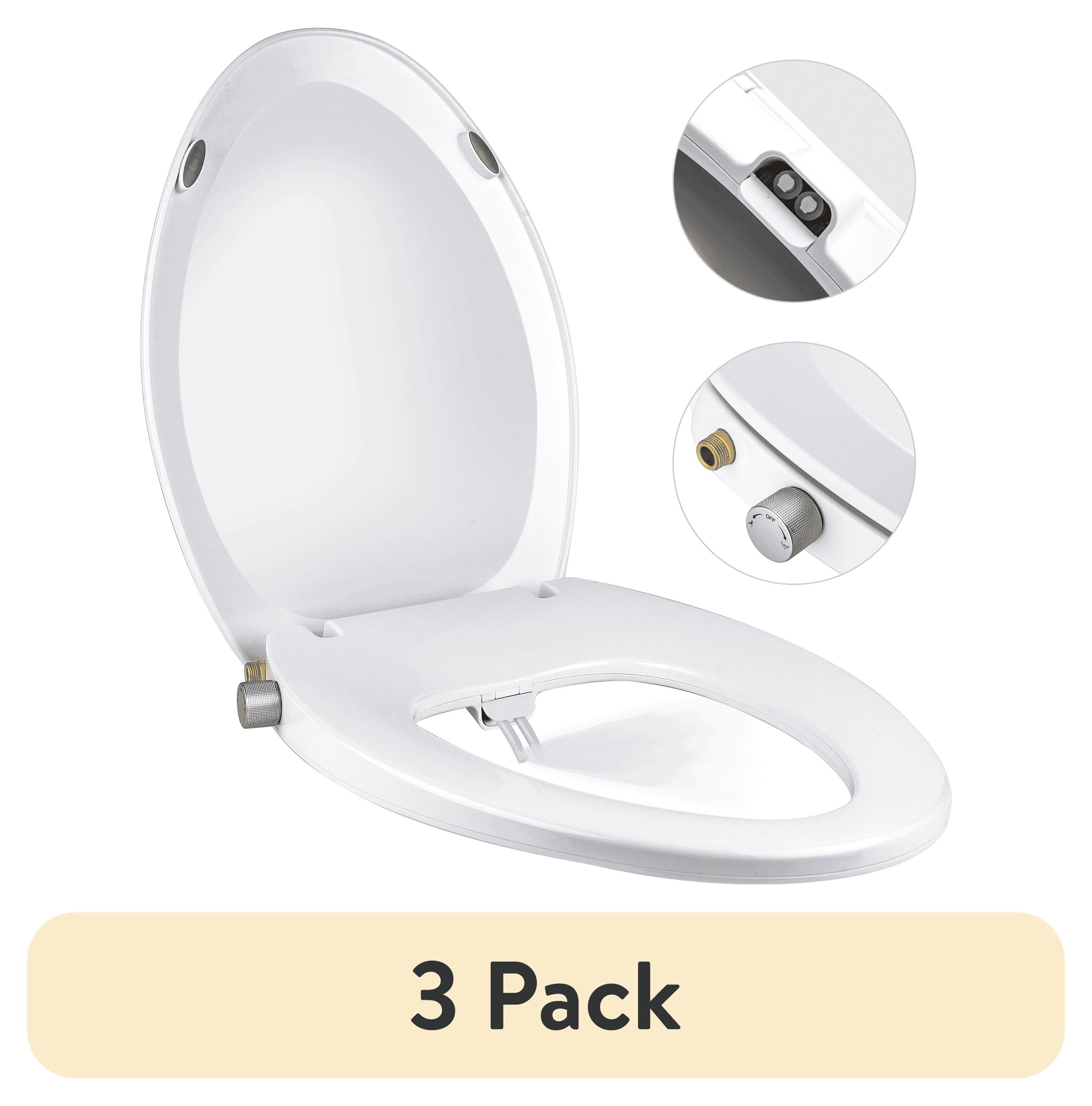 (3 pack) Liba Dual Nozzle Non-Electric Bidet Toilet Seat with Self-Cleaning Function, White