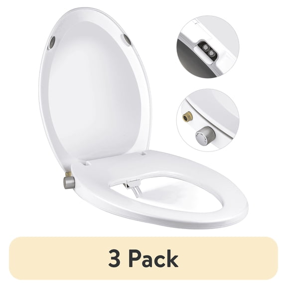 (3 pack) Liba Dual Nozzle Non-Electric Bidet Toilet Seat, Bidet Attachment for Elongated Toilet, Self-Cleaning, Feminine & Posterior