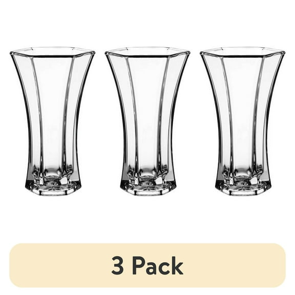 (3 pack) Libbey Clear Glass 9" Paneled Rose Floral Vase