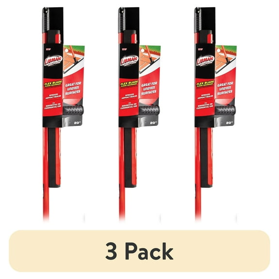 (3 pack) Libman High Power Commercial 20" Rubber Flex Blade Floor Squeegee Red Steel Handle