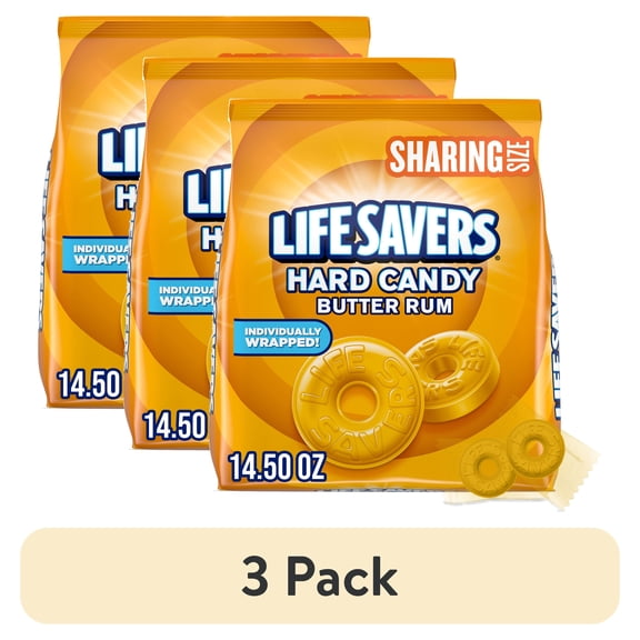 (3 pack) Life Savers Butter Rum Hard Candy Individually Wrapped, Sharing Size