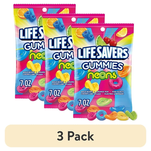 (3 pack) Life Savers Neons Gummy Candy, 7 oz Bag
