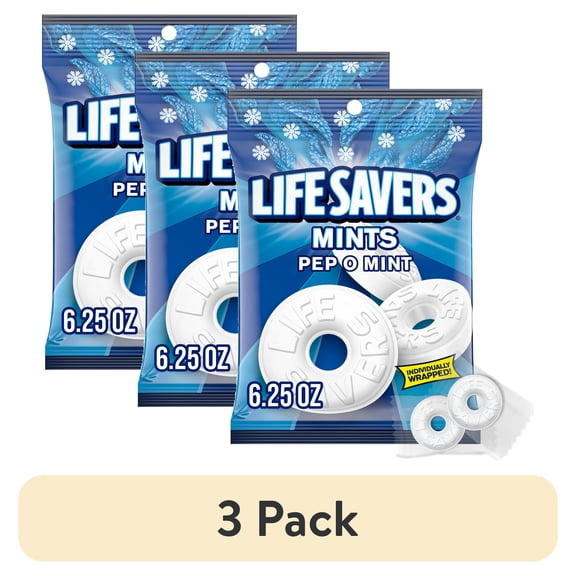 (3 pack) Life Savers Pep-O-Mint Breath Mints Hard Candy - 6.25 Oz Bag