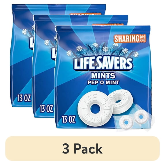 (3 pack) Life Savers Pep-O-Mint Breath Mints Hard Candy, Sharing Size - 13 oz
