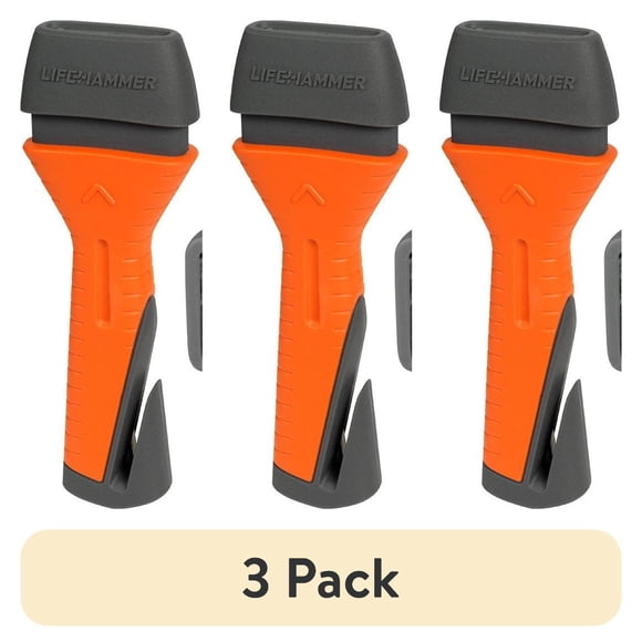 (3 pack) Lifehammer Evolution- Hammer Window Breaker and Seatbelt Cutter Vehicle Escape Tool with Seat Belt Cutter - Orange