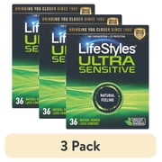 3 pack LifeStyles Ultra Sensitive Lubricated Natural Latex Condoms, 36 Count