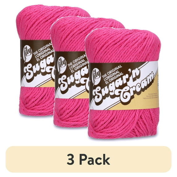 (3 pack) Lily Sugar'n Cream The Original Yarn, Hot Pink, 2.5oz(71g), Medium, Cotton