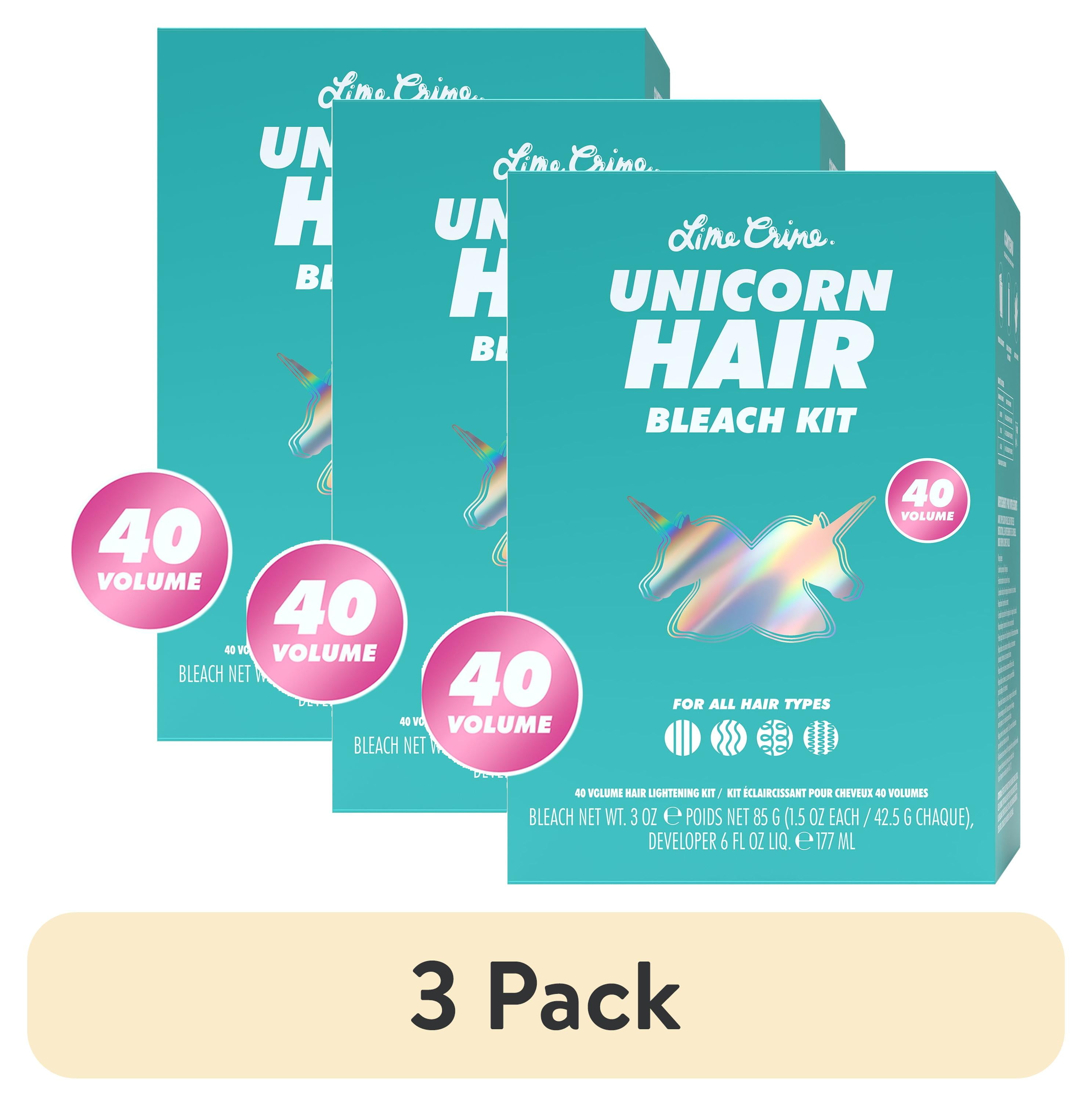 (3 pack) Lime Crime Unicorn Bleach Party, 40 Volume Hair Lightening Kit, 3 Piece Set (Unisex)