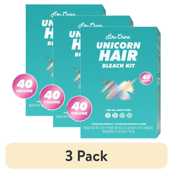 (3 pack) Lime Crime Unicorn Bleach Party, 40 Volume Hair Lightening Kit, 3 Piece Set (Unisex)