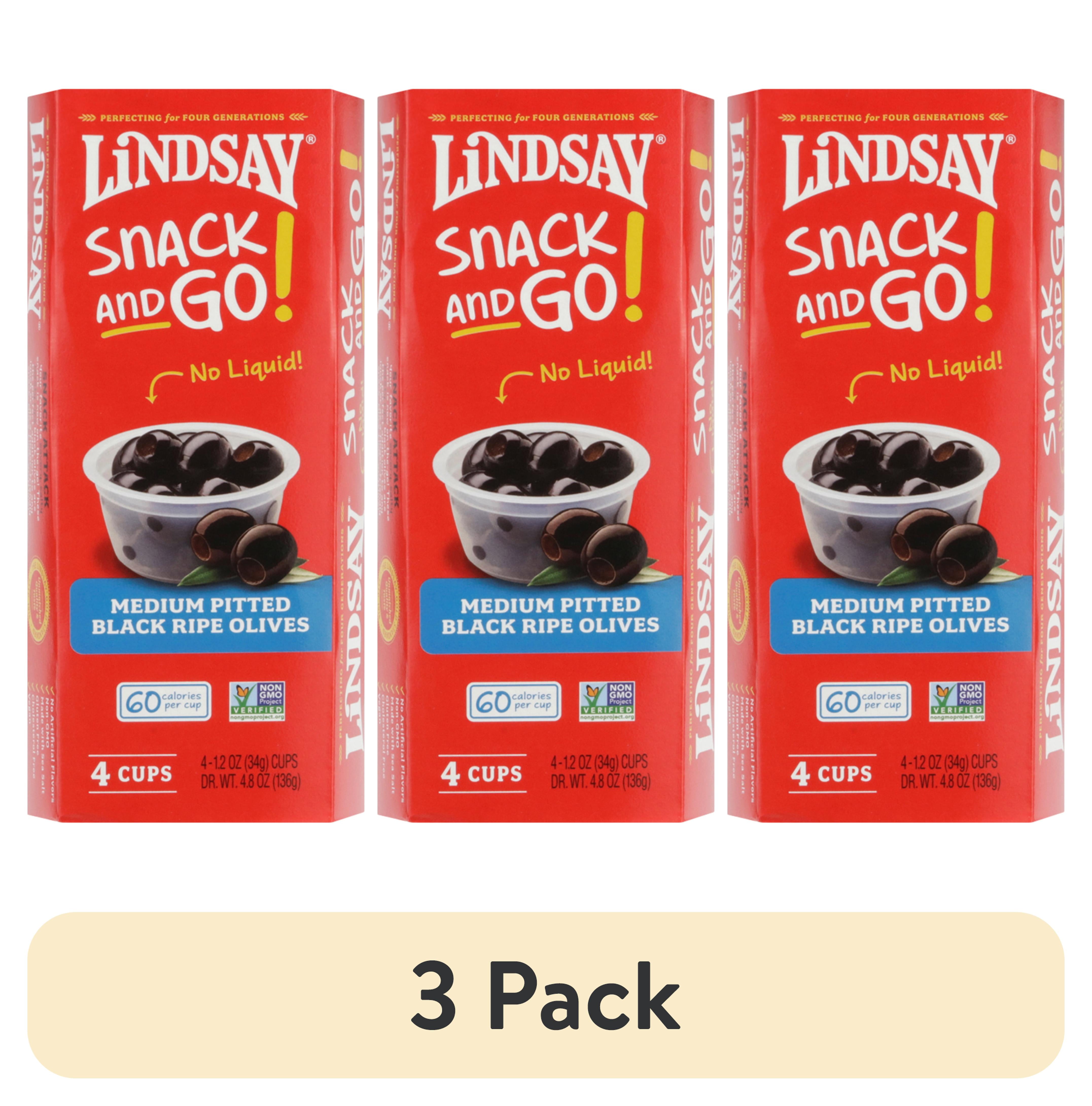 (3 pack) Lindsay Medium Pitted Black Ripe Olives, 4 Pack Cups