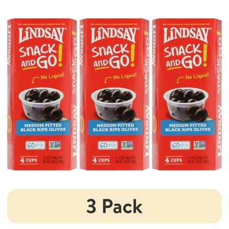(3 pack) Lindsay Medium Pitted Black Ripe Olives, 4 Pack Cups