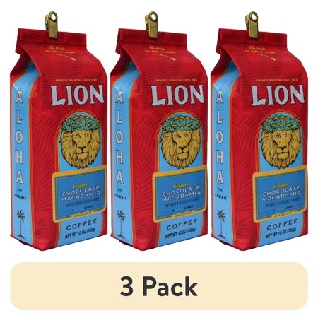 (3 pack) Lion Coffee Chocolate Macadamia Ground Coffee, 10 oz